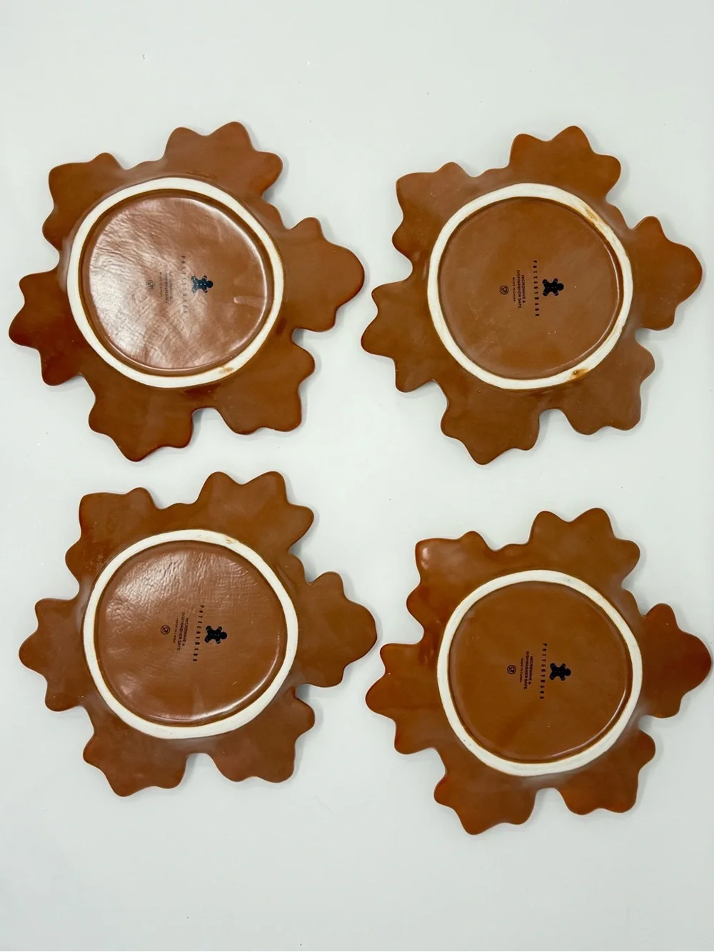 Pottery Barn Gingerbread Snowflake Stoneware Appetizer Plates – Set of 4 NEW